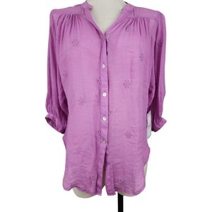 Fig And Flower Purple Blouse Lightweight NWT Half Sleeves Embroidered Fl…